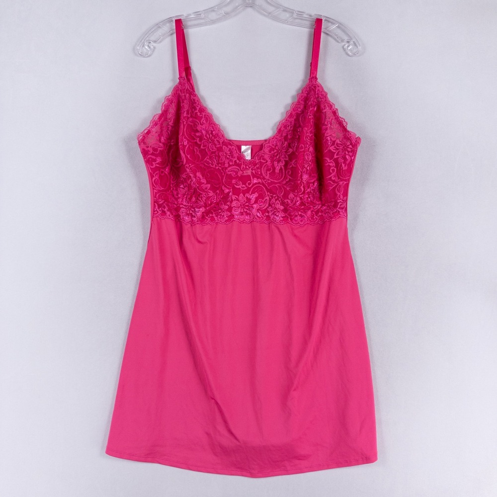 Delta Burke Chemise Nightgown Womens 3X Hot Pink Lace Bodice Stretch Sleepwear